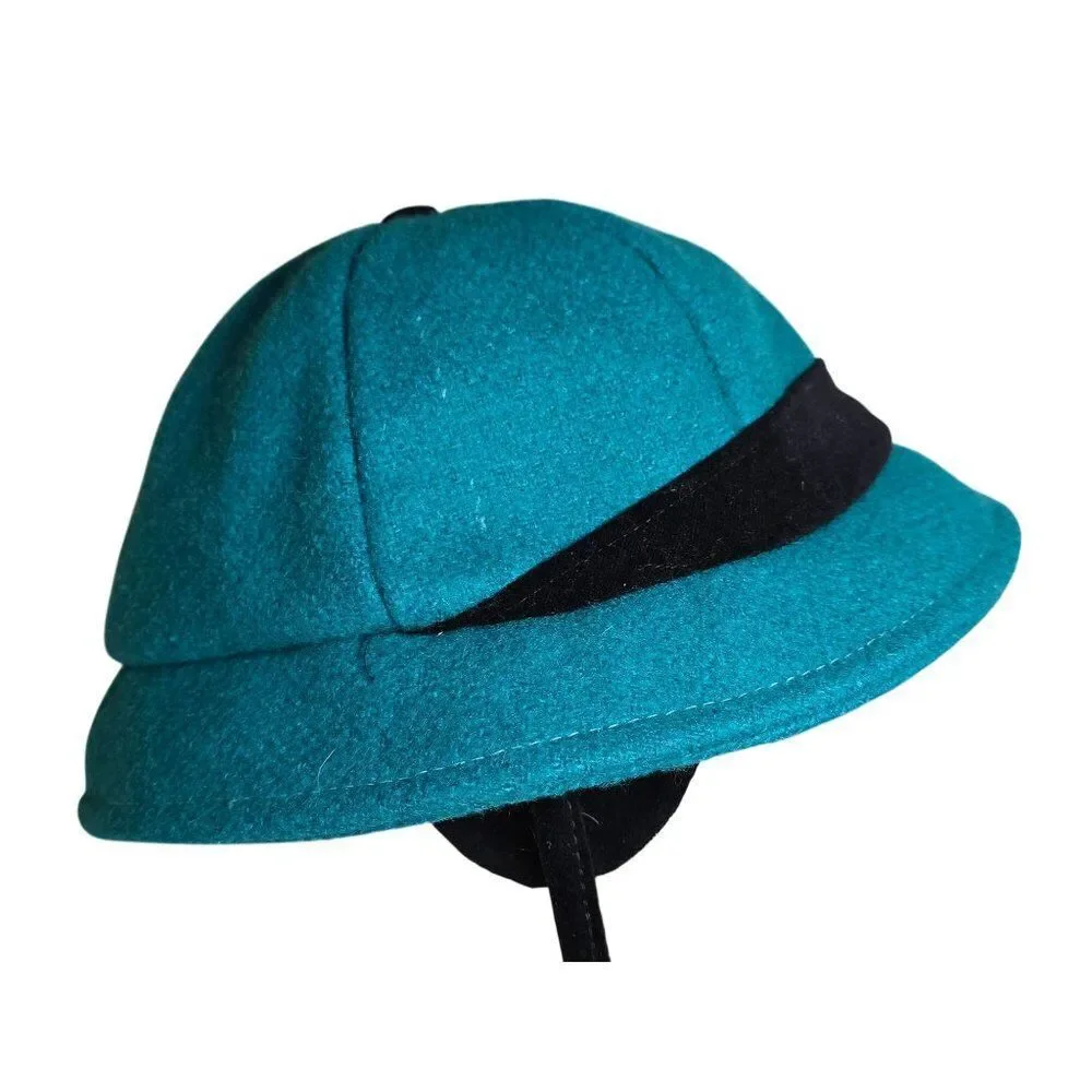 Vintage Rothschild Turquoise Wool Cloche Hat With Quirky Black Band